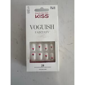 KISS VOGUISH FANTASY GEL NAILS WHITE PINK GREEN TULIPS SHORT LENGTH BRAND NEW